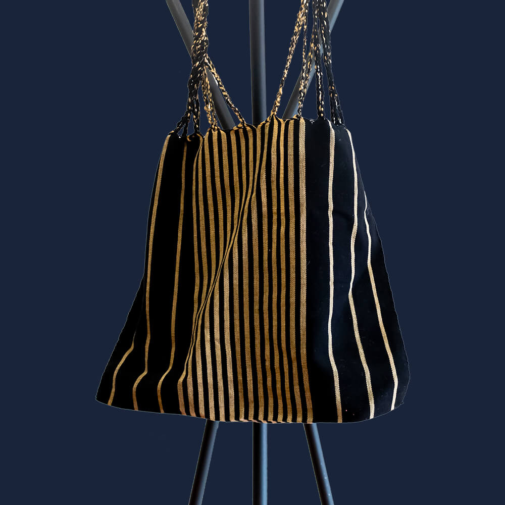 Bolsa de telar de Cintura de Chiapas Negra y Beige