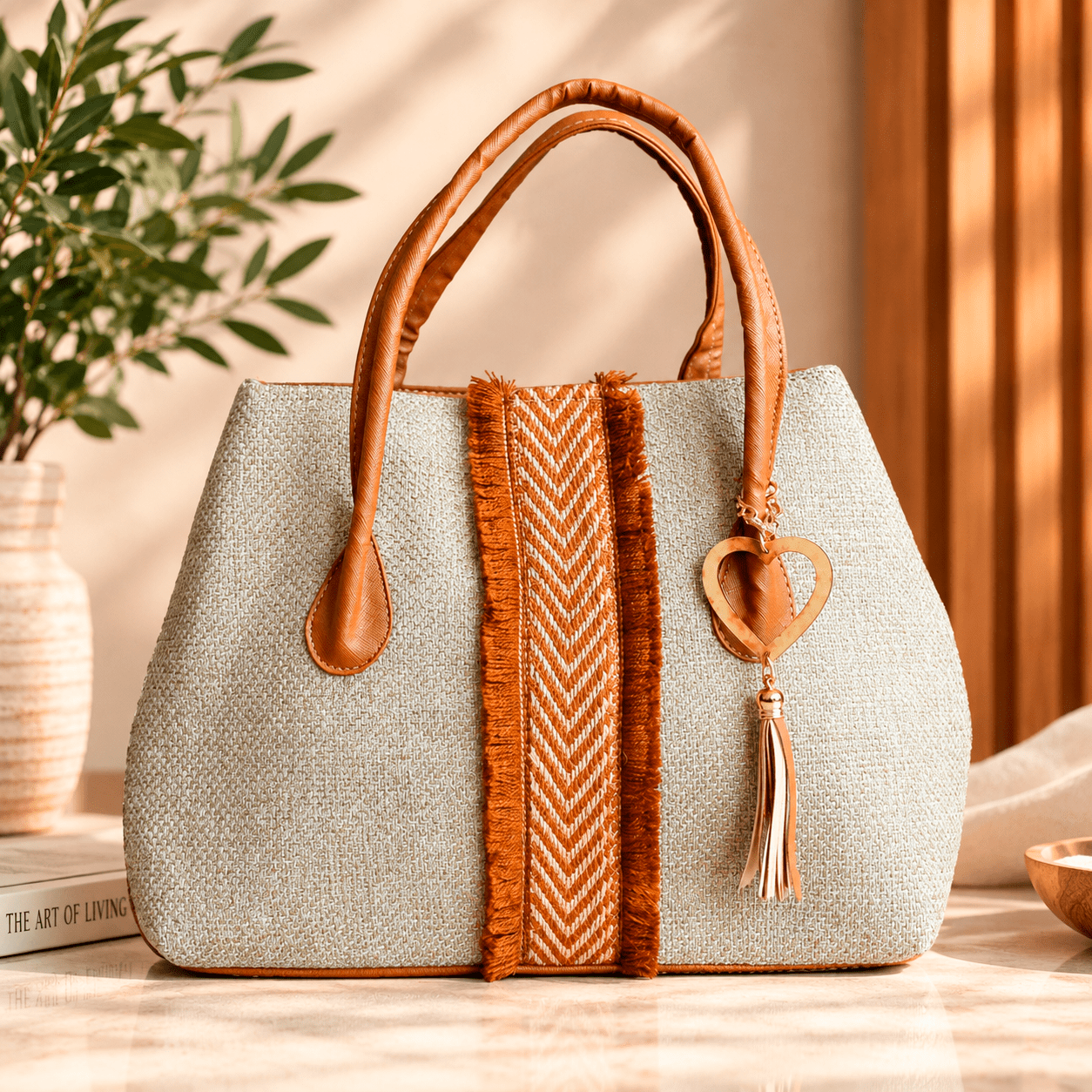 bolsa de mano artesanal de yute color café