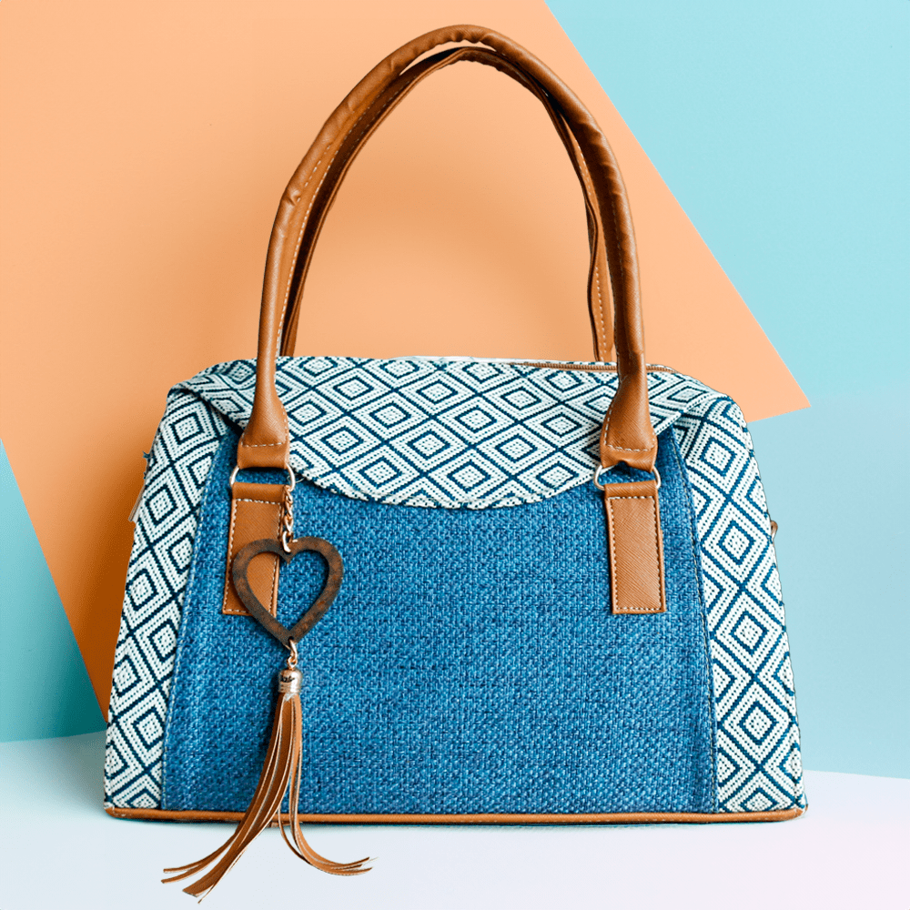 Bolsa artesanal de Yute color azúl