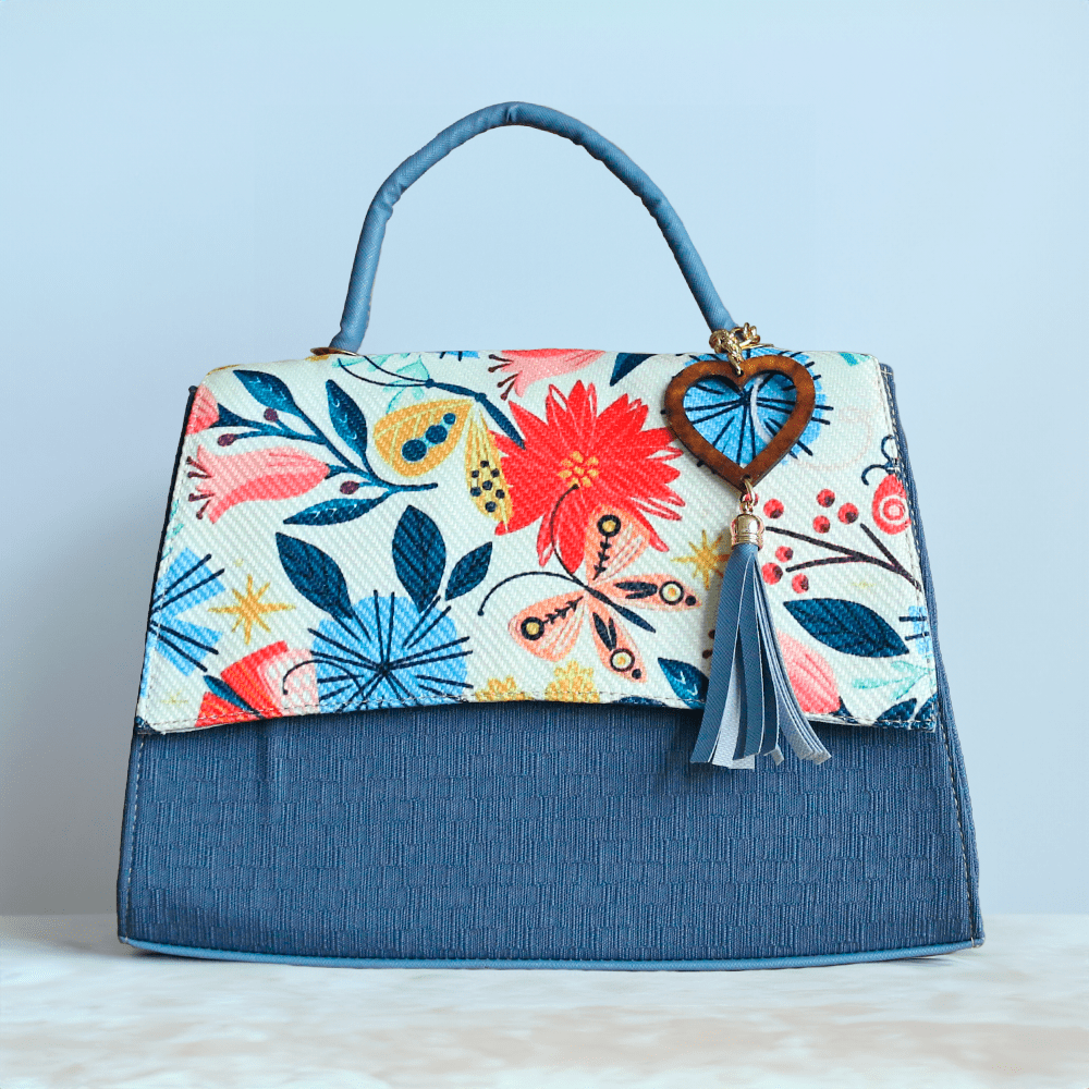 Bolsa de mano artesanal color azúl de yute