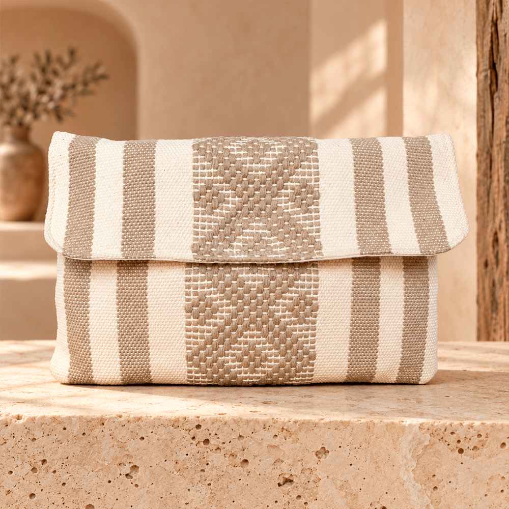 Clutch artesanal beige – Bolsa de mano de telar de cintura